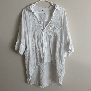 Free People White Lightweight Button Front Tunic